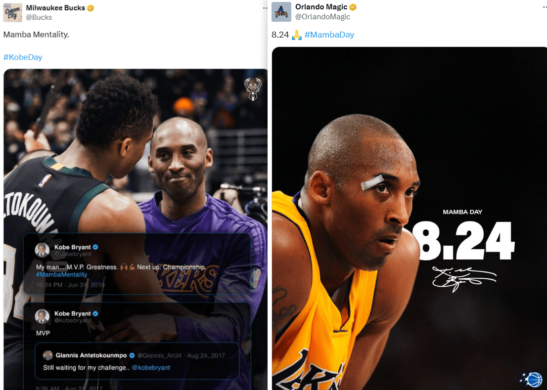 湖人官方纪念科比日！东契奇晒合影怀念科比 勇士雄鹿等队缅怀科比